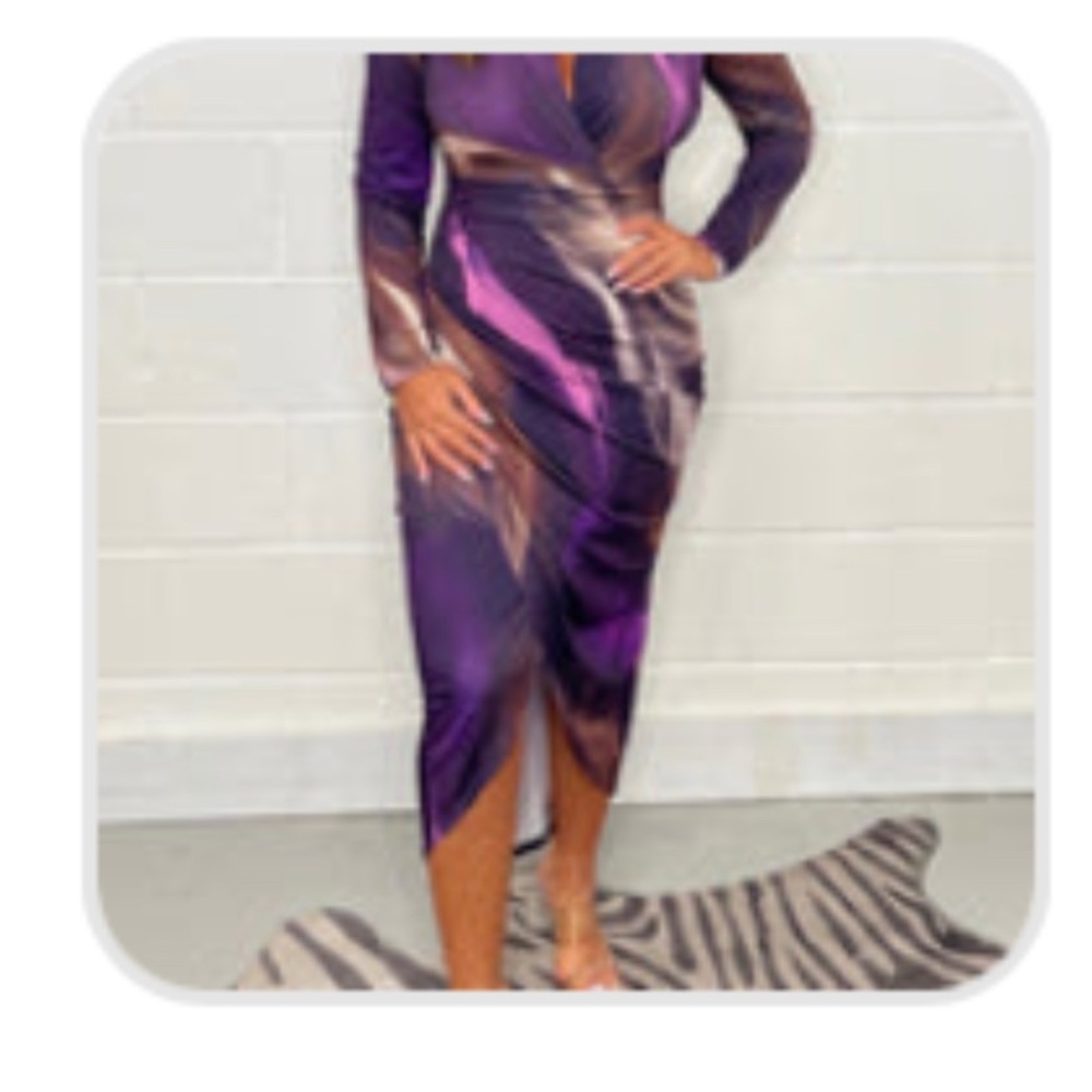 Elegant Purple -Multicolor Printed Ruched Sheath